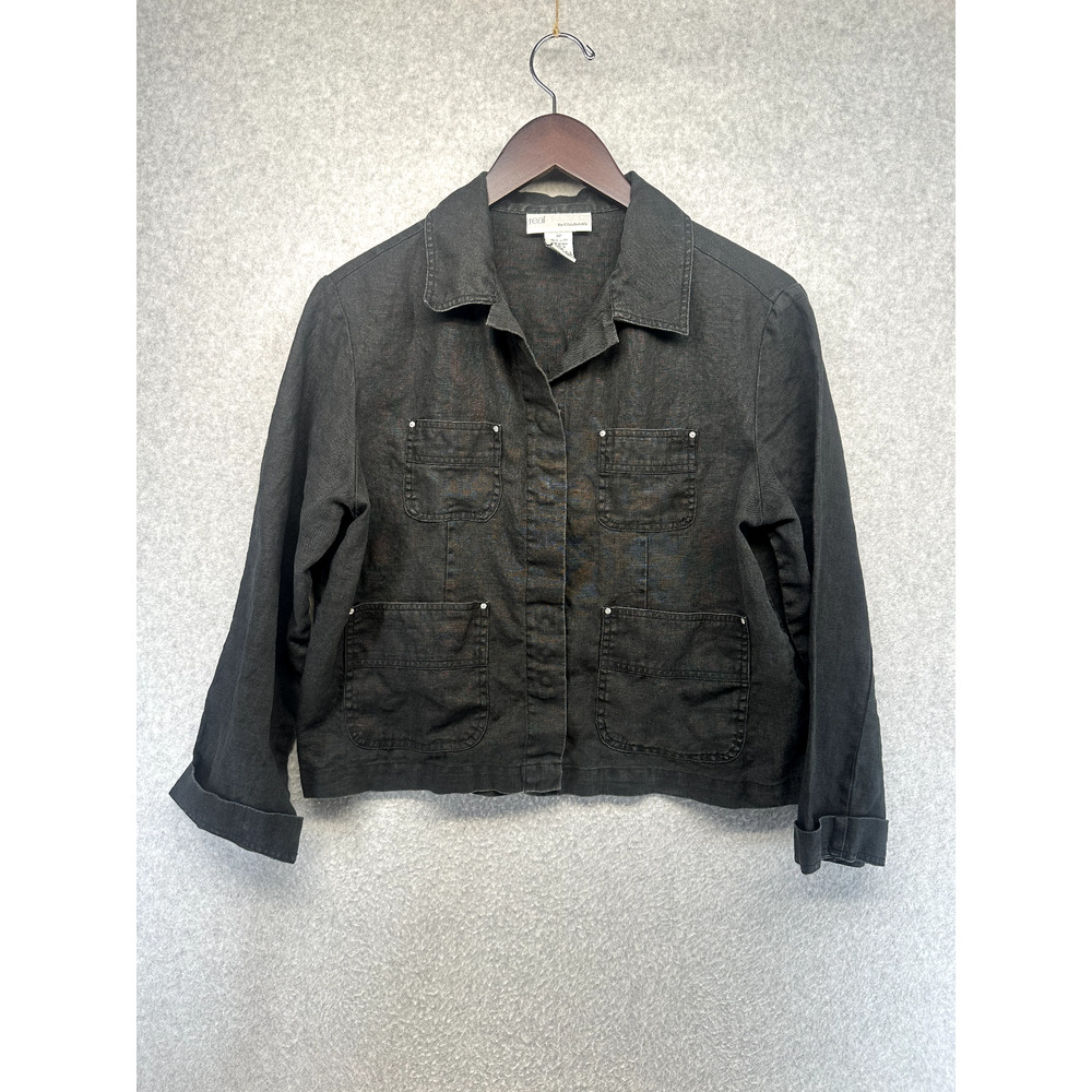 Real Comfort by Chadwicks Womens Button Up Jacket Size 8P Black Long Sleeve
